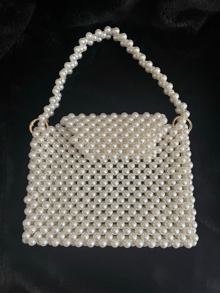 Boncuk İşlemeli Beyaz Kadın Çanta - Görsel 2