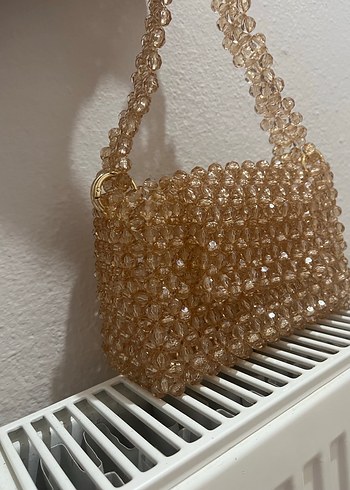 Boncuk İşlemeli Bej Örgü Kadın Çanta - Görsel 2