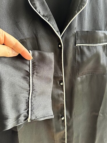 m Beden H&M siyah saten pijama takımı
