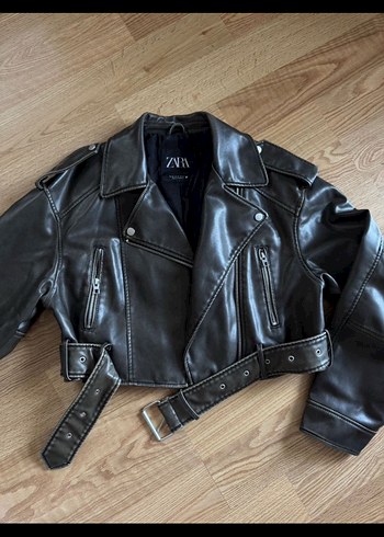 Kadın Gri Deri Kemerli Ceket - Görsel 2