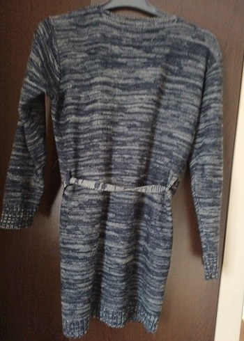 Gri Uzun Örgü V Yaka Kadın Hırka - Görsel 6