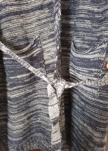 Gri Uzun Örgü V Yaka Kadın Hırka - Görsel 5