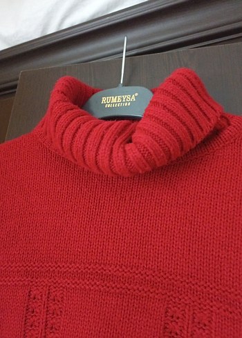 Kırmızı Balıkçı Yaka Triko Kadın Kazak - Görsel 3