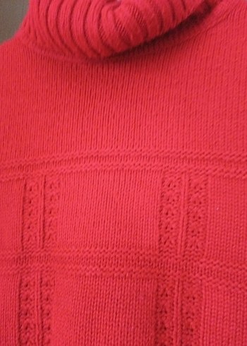 Kırmızı Balıkçı Yaka Triko Kadın Kazak - Görsel 2