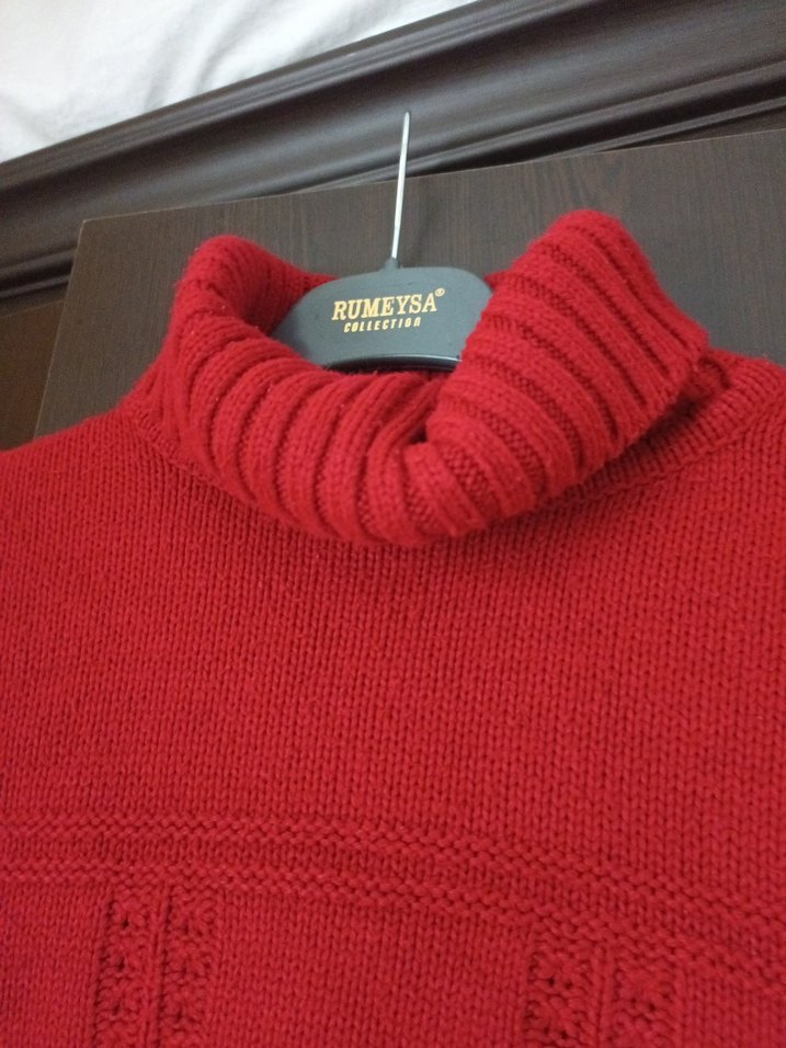 Kırmızı Balıkçı Yaka Triko Kadın Kazak - Görsel 3