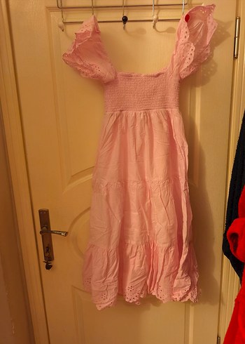 Pembe Fırfırlı Bohem elbise - Görsel 4