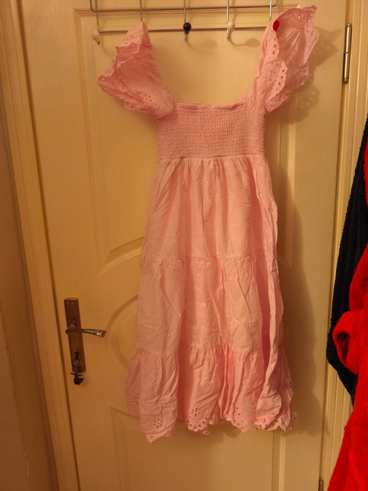 Pembe Fırfırlı Bohem elbise - Görsel 4