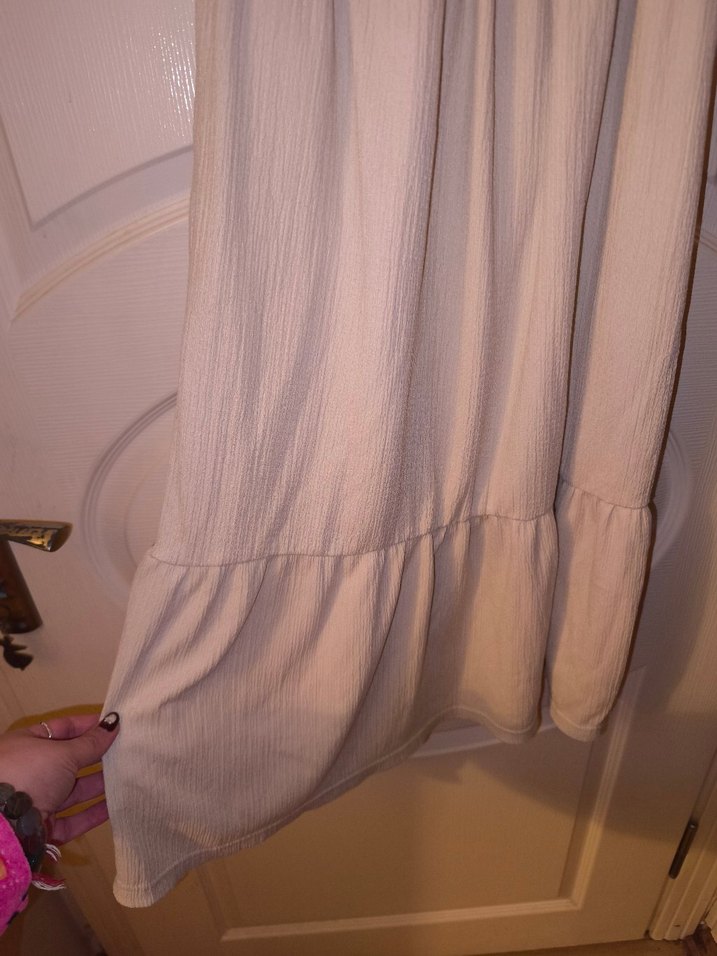 Bej Uzun Keten Bohem Elbise - Görsel 3