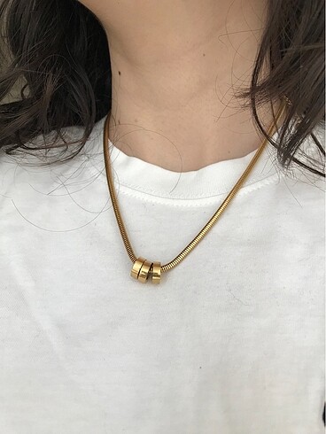 Çelik silindir model gold kolye