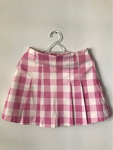 Zara pembe ekose şort etek
