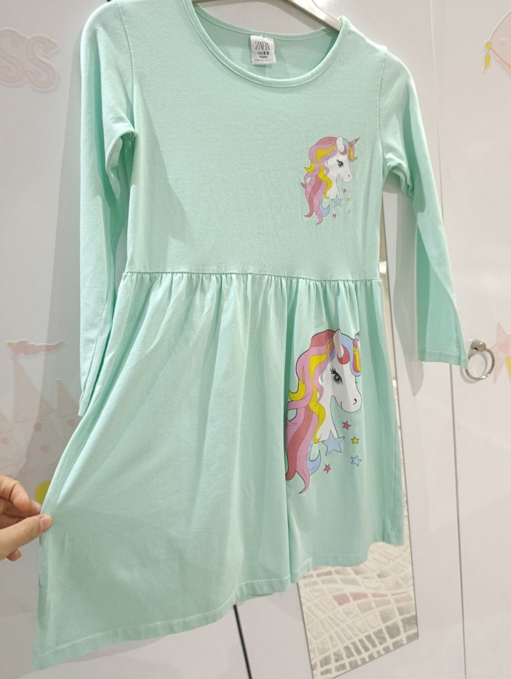 Unicorn Baskılı Kız Elbisesi - Görsel 2