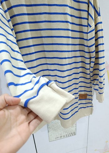 Mavi Çizgili Kadın Sweatshirt - Görsel 3