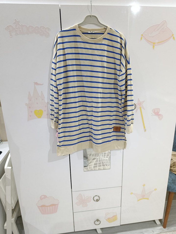 Mavi Çizgili Kadın Sweatshirt - Görsel 5