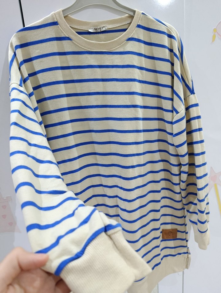 Mavi Çizgili Kadın Sweatshirt - Görsel 4