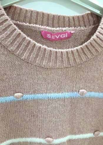 Bej Çizgili Uzun Kollu Triko Kadın Kazak - Görsel 3