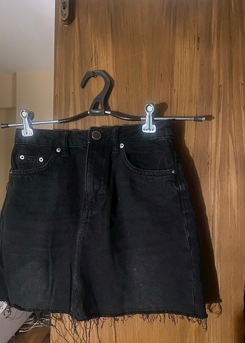 Kadın Siyah Batik Desenli Denim Mini Etek