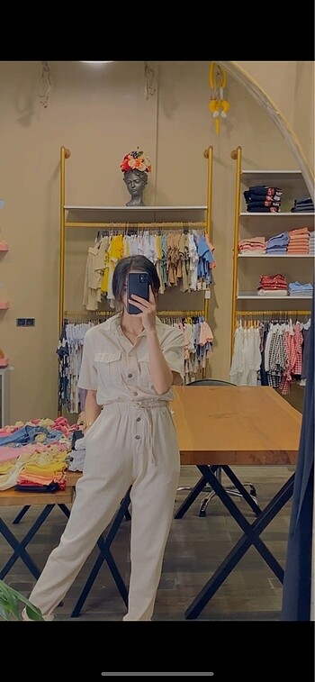 Bej keten dokuma tulum