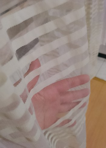 Bohem Beyaz Şeritli Tül Perde - Görsel 5