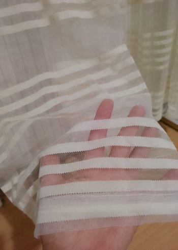 Bohem Beyaz Şeritli Tül Perde - Görsel 2