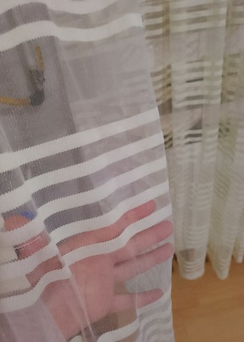 Bohem Beyaz Şeritli Tül Perde - Görsel 6