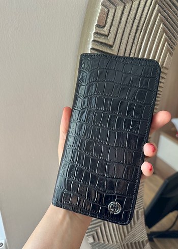 Siyah Yılan Derisi Desenli Deri Kadın Portföy Cüzdan - Görsel 3