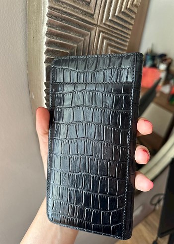 Siyah Yılan Derisi Desenli Deri Kadın Portföy Cüzdan - Görsel 4