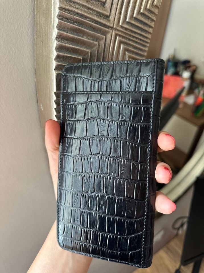 Siyah Yılan Derisi Desenli Deri Kadın Portföy Cüzdan - Görsel 4