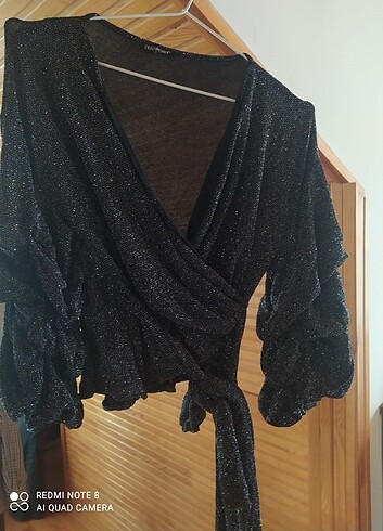 Gümüş simli abiye bluz - Görsel 2