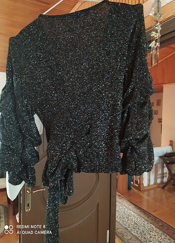 Gümüş simli abiye bluz - Görsel 4