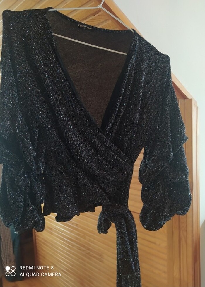 Gümüş simli abiye bluz - Görsel 2