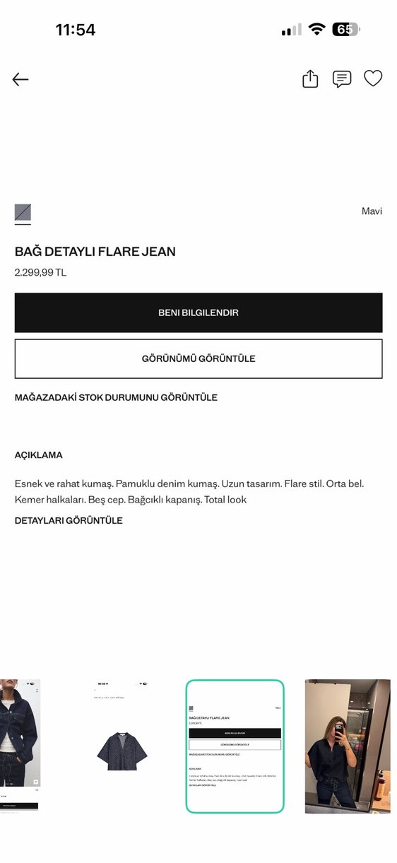 Lacivert bağ detaylı flare jean ve gömlek — görsel 5/7