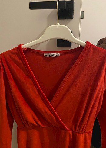 Kırmızı Uzun Kollu Midi Kadın Elbise - Görsel 2