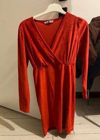 Kırmızı Uzun Kollu Midi Kadın Elbise - Görsel 4