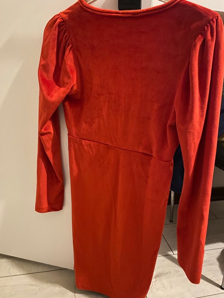 Kırmızı Uzun Kollu Midi Kadın Elbise - Görsel 3