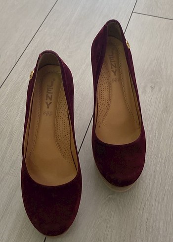 Diğer Bordo Süet Platform Topuklu Klasik Kadın Ayakkabı
