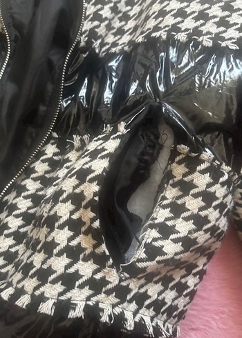 Kısa Siyah Kazayağı Desenli Kadın Mont - Görsel 8