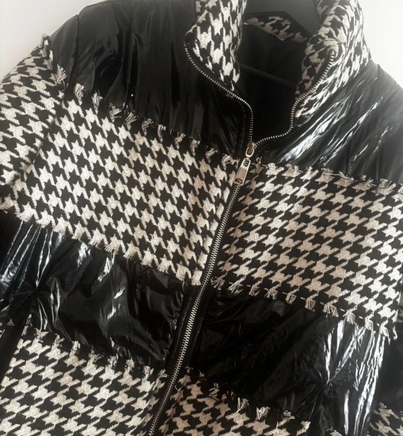 Kısa Siyah Kazayağı Desenli Kadın Mont - Görsel 2