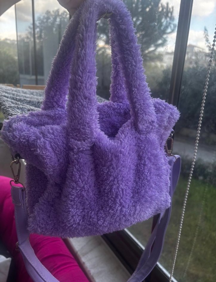 Mor Peluş Kadın El Çantası - Görsel 2