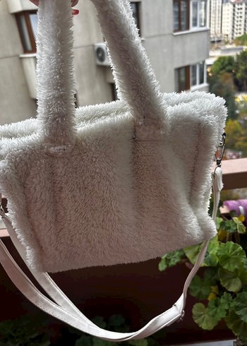 Beyaz Peluş Kadın Omuz Çantası - Görsel 4