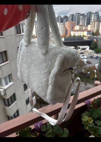 Beyaz Peluş Kadın Omuz Çantası - Görsel 5