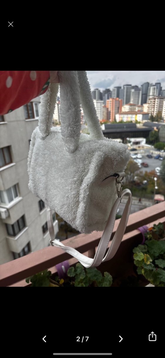 Beyaz Peluş Kadın Omuz Çantası - Görsel 5