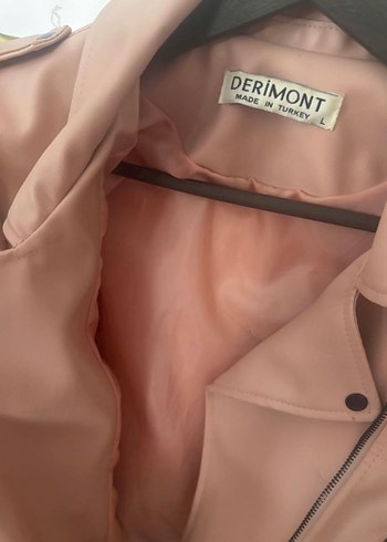 Pembe Kemerli Kadın Deri Biker Ceket - Görsel 4
