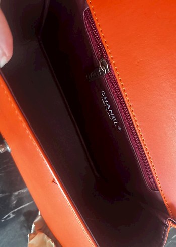 Turuncu Zincir Detaylı Deri Kadın Çanta - Görsel 4