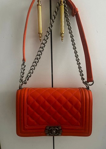 Turuncu Zincir Detaylı Deri Kadın Çanta - Görsel 2