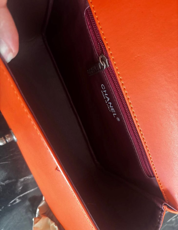 Turuncu  Zincir Detaylı Deri Kadın Çanta - Görsel 4