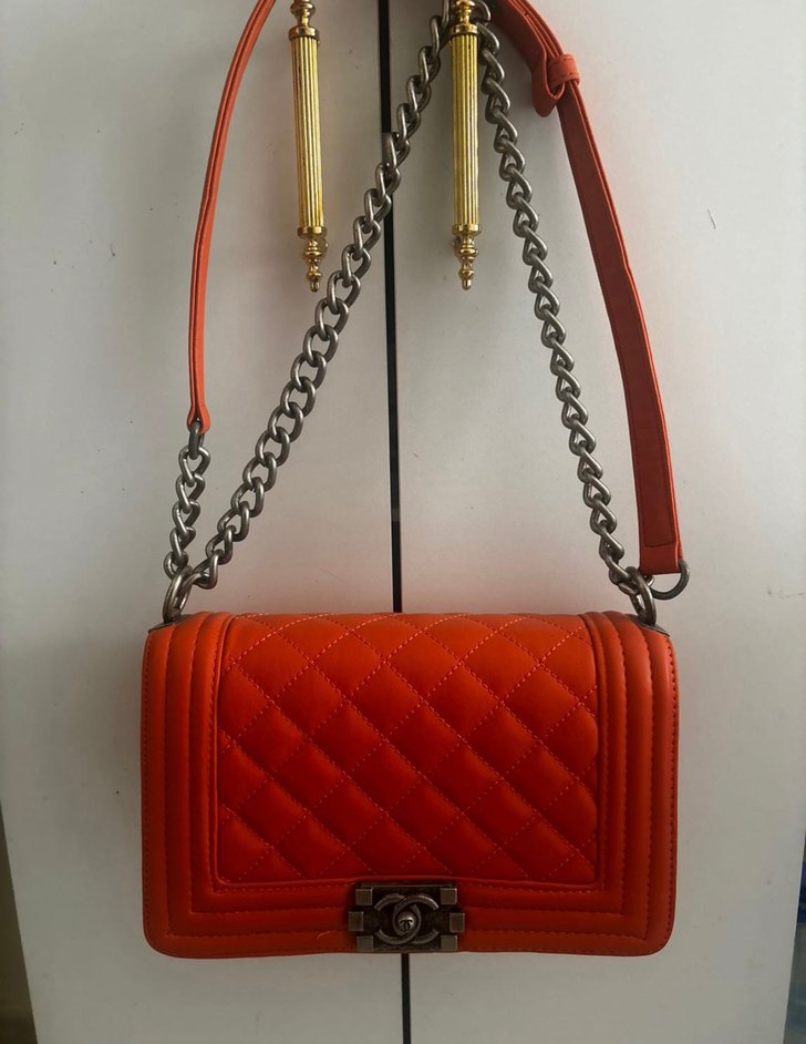 Turuncu  Zincir Detaylı Deri Kadın Çanta - Görsel 2