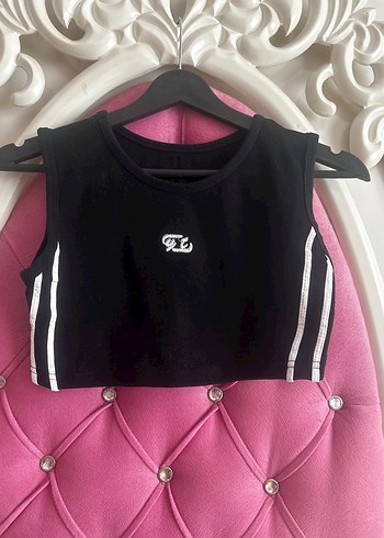Siyah Baskılı Kısa Atlet Crop Top