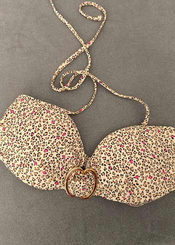 42 Beden altın Renk Penti Leopar Desenli Mini Bikini Üstü