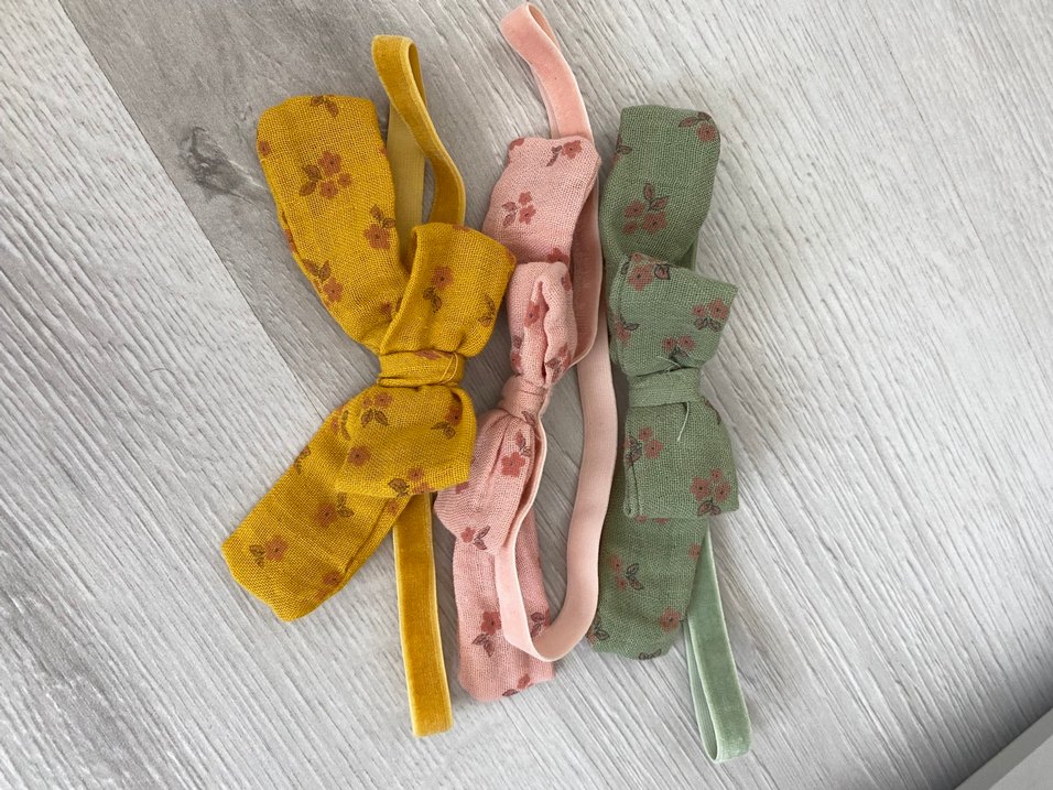 3 lü Çiçek Desenli bebek saç tokası/ bandı - Görsel 3