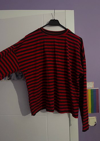 Kadın Kırmızı Çizgili Uzun Kollu - Görsel 2